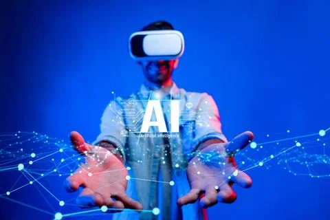 Human interact with AI artificial intelligence brain process generative AI FaaS Stock Photos