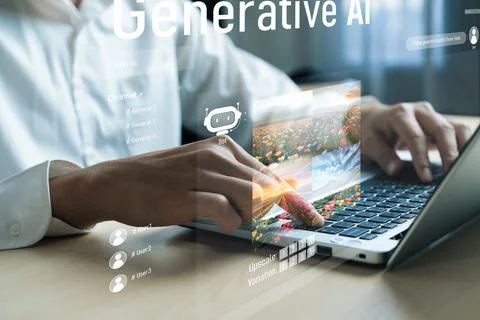 Human interact with AI artificial intelligence brain process generative AI FaaS Stock Photos