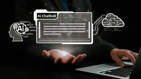 Human interact with AI artificial intelligence virtual assistant UUID Stock Photos