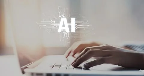 Human interact with AI artificial intelligence brain process generative AI EIDE 写真素材
