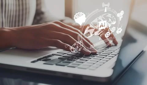Human interact with AI artificial intelligence brain process generative AI EIDE Stock Photos