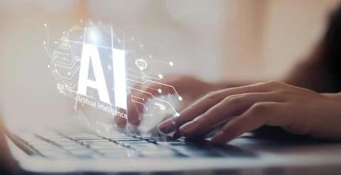 Human interact with AI artificial intelligence brain process generative AI EIDE 写真素材