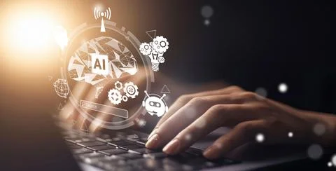 Human interact with AI artificial intelligence brain process generative AI EIDE Stock Photos
