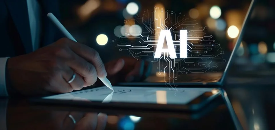 Human interact with AI artificial intelligence brain process generative AI EIDE 스톡 사진