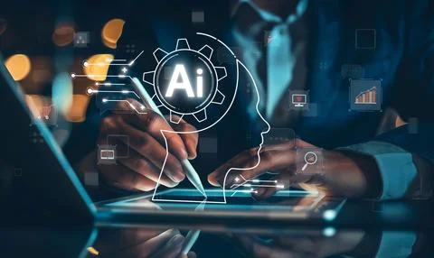 Human interact with AI artificial intelligence brain process generative AI EIDE Stock Photos