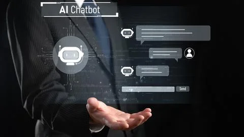 Human interact with AI artificial intelligence virtual assistant FaaS Stock Photos