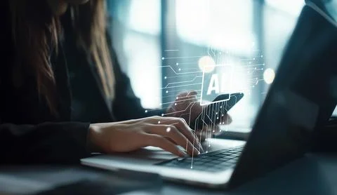 Human interact with AI artificial intelligence brain process generative AI EIDE Stock Photos