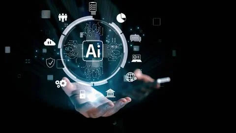 Human interact with AI artificial intelligence brain process generative AI UUID Stock Photos