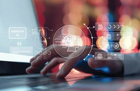 Human interact with AI artificial intelligence brain process generative AI EIDE Stock Photos