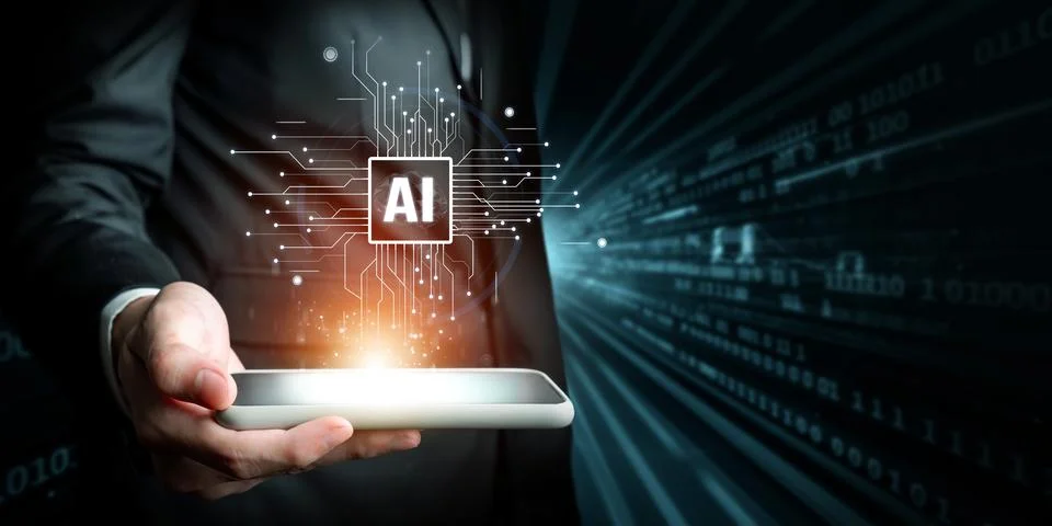 Human interact with AI artificial intelligence brain process generative AI FaaS Stock Photos