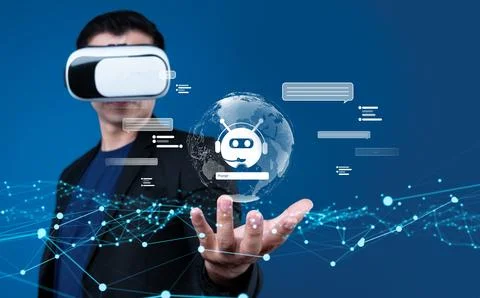 Human interact with AI artificial intelligence virtual assistant FaaS Stock Photos