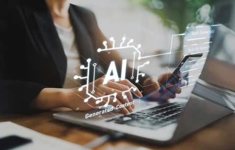 Human interact with AI artificial intelligence brain process generative AI EIDE Stock Photos