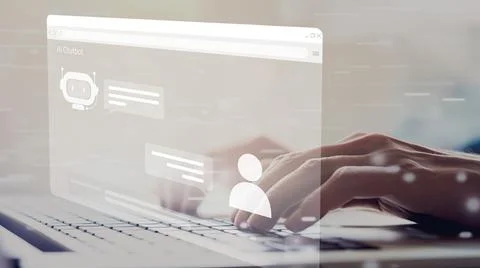 Human interact with AI artificial intelligence virtual assistant EIDE Stock Photos