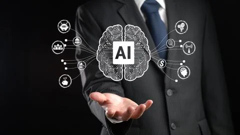 Human interact with AI artificial intelligence brain process generative AI FaaS Stock Photos