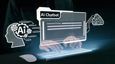 Human interact with AI artificial intelligence virtual assistant UUID Stock Photos