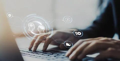 Human interact with AI artificial intelligence brain process generative AI EIDE Stock Photos