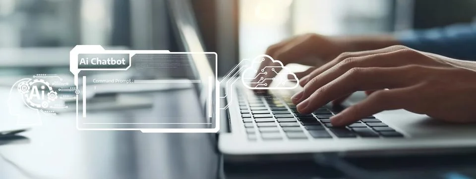 Human interact with AI artificial intelligence virtual assistant EIDE Stock Photos