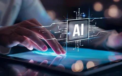 Human interact with AI artificial intelligence brain process generative AI EIDE 스톡 사진