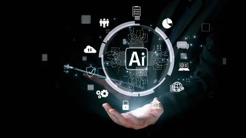 Human interact with AI artificial intelligence brain process generative AI UUID Stock Photos