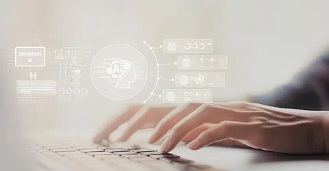 Human interact with AI artificial intelligence brain process generative AI EIDE Stock Photos