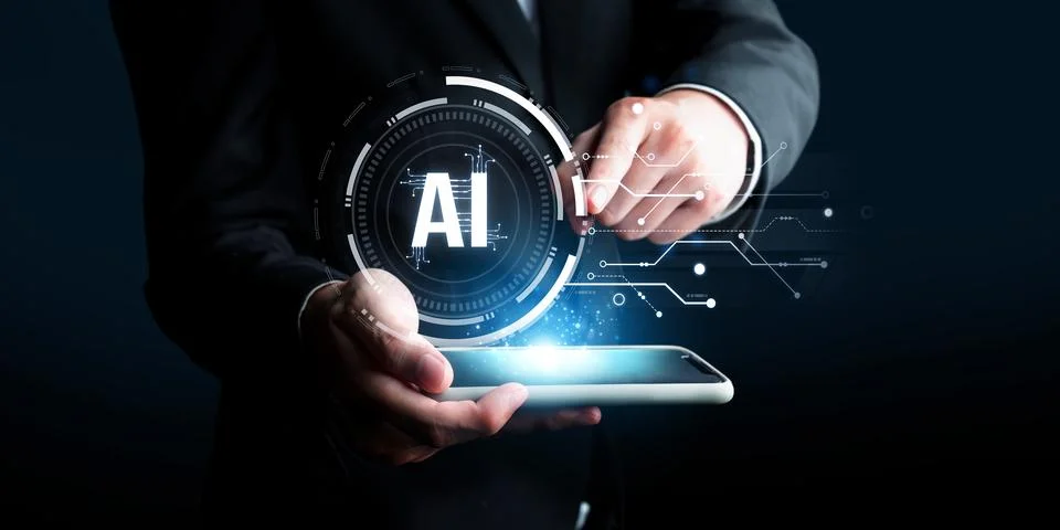 Human interact with AI artificial intelligence brain process generative AI FaaS Stock Photos