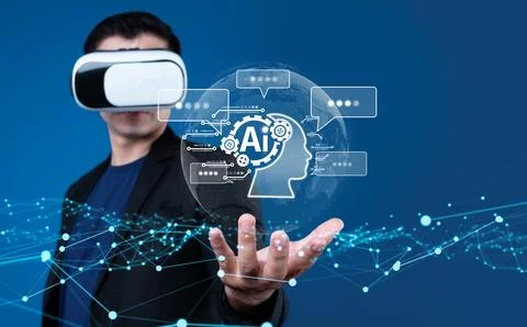 Human interact with AI artificial intelligence virtual assistant FaaS Stock Photos