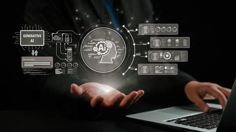 Human interact with AI artificial intelligence brain process generative AI UUID 写真素材