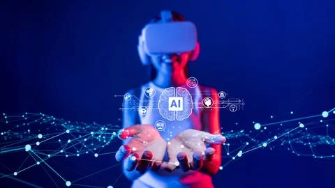 Human interact with AI artificial intelligence brain process generative AI FaaS Stock Photos