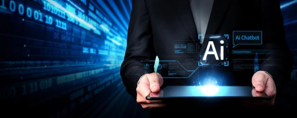 Human interact with AI artificial intelligence virtual assistant FaaS Stock Photos