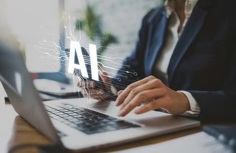 Human interact with AI artificial intelligence brain process generative AI EIDE 写真素材