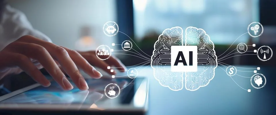 Human interact with AI artificial intelligence brain process generative AI EIDE Stock Photos