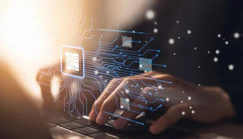 Human interact with AI artificial intelligence brain process generative AI EIDE 스톡 사진