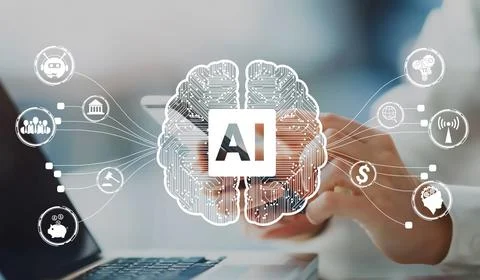 Human interact with AI artificial intelligence brain process generative AI EIDE Stock Photos