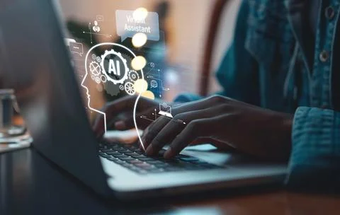 Human interact with AI artificial intelligence brain process generative AI EIDE Stock Photos