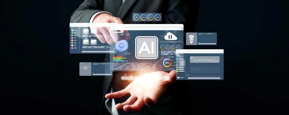 Human interact with AI artificial intelligence brain process generative AI EIDE Stock Photos