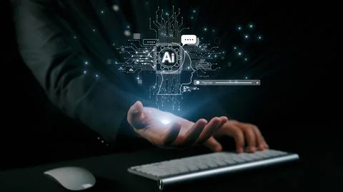 Human interact with AI artificial intelligence brain process generative AI UUID Stock Photos