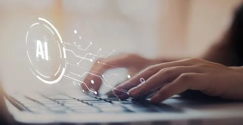 Human interact with AI artificial intelligence brain process generative AI EIDE Stock Photos