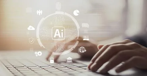 Human interact with AI artificial intelligence brain process generative AI EIDE Stock Photos