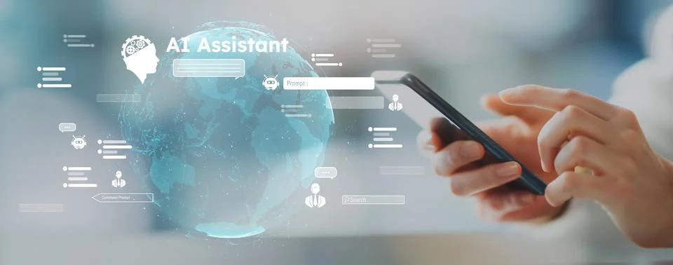 Human interact with AI artificial intelligence brain process generative AI EIDE Stock Photos