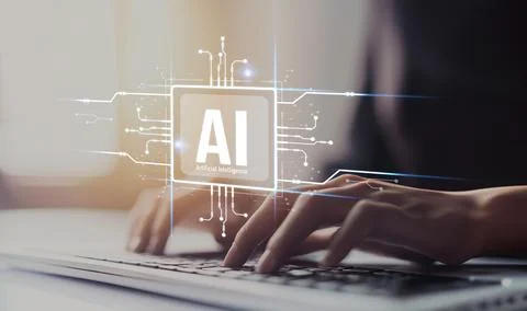 Human interact with AI artificial intelligence brain process generative AI EIDE Stock Photos