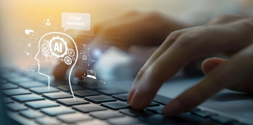 Human interact with AI artificial intelligence brain process generative AI EIDE Stock Photos