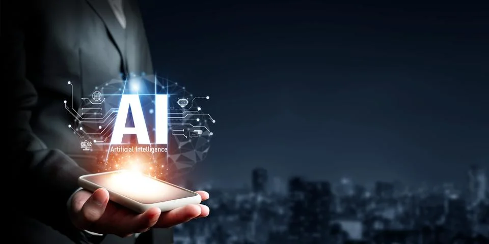 Human interact with AI artificial intelligence brain process generative AI FaaS Stock Photos