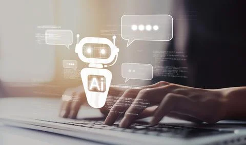 Human interact with AI artificial intelligence virtual assistant EIDE Stock Photos