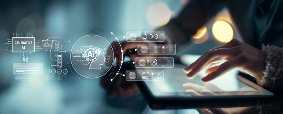 Human interact with AI artificial intelligence brain process generative AI EIDE Stock Photos