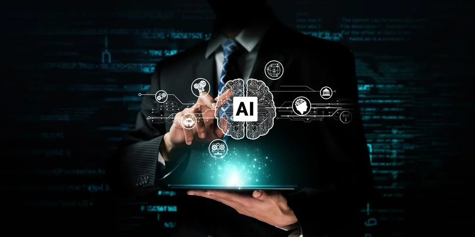 Human interact with AI artificial intelligence brain process generative AI FaaS 스톡 사진