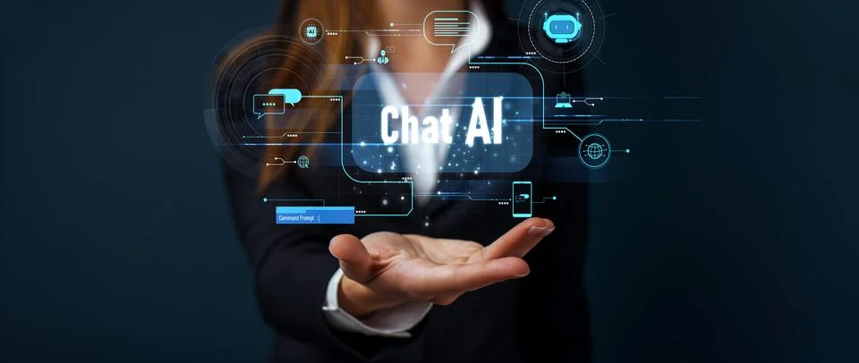 Human interact with AI artificial intelligence virtual assistant FaaS Stock Photos