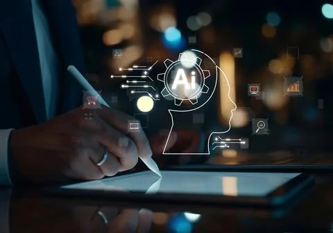 Human interact with AI artificial intelligence brain process generative AI EIDE Stock Photos