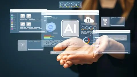 Human interact with AI artificial intelligence brain process generative AI EIDE 스톡 사진
