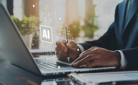 Human interact with AI artificial intelligence brain process generative AI EIDE Stock Photos