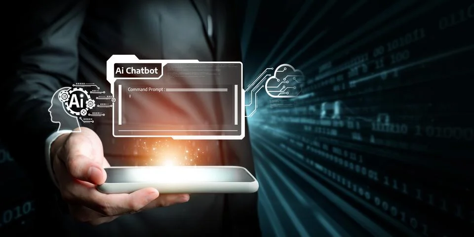 Human interact with AI artificial intelligence virtual assistant FaaS Stock Photos